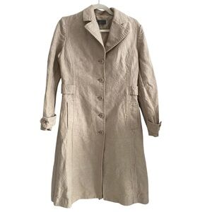 MEXX LINEN-Cotton Long Trench Coat Neutral Beige Size 6